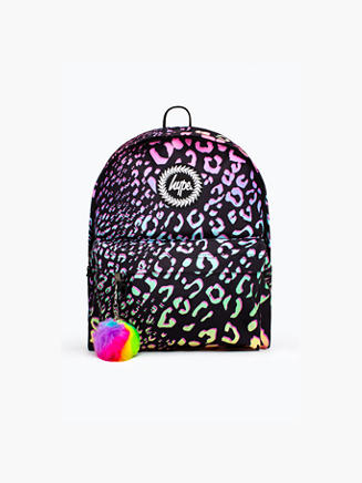 Hype Glitter Leopard Wave School Sports Gym Backpack Rucksack Bag Pink/Silver 