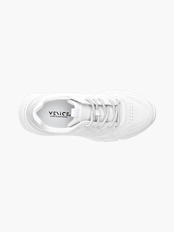 Venice Ladies White Chunky Platform Lace-up Trainers
