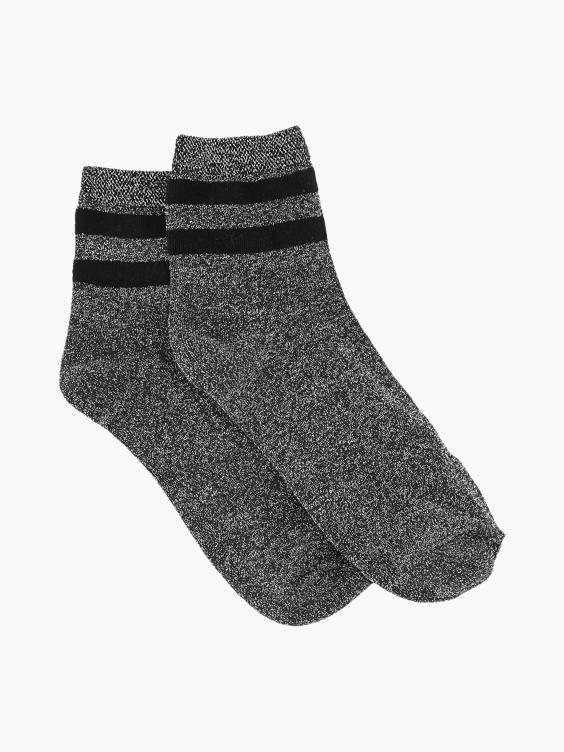 Zilveren lurex quarter sokken mt 36-41