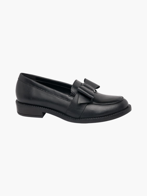 (5th Avenue) Black Leather Bow Trim Loafers in Black | DEICHMANN