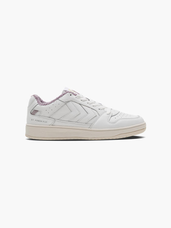 White Power Play Retro Lace-up Trainer