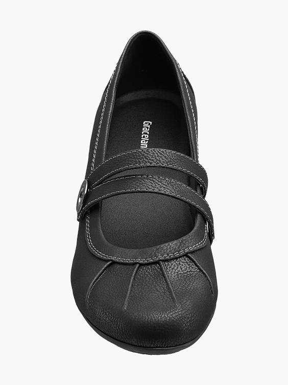 Black Contrast Stitch Bar Shoes