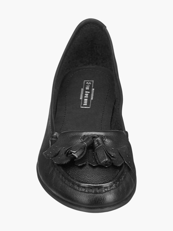 5th Avenue Ladies Black Leather Tassel Loafers