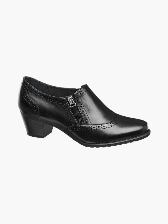 Medicus Black Leather Heeled Brogue Detail Comfort Shoes