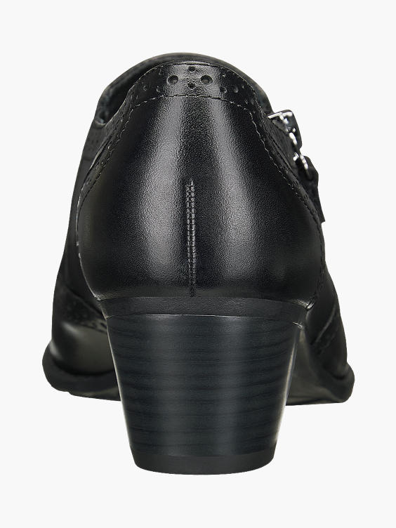 Medicus Black Leather Heeled Brogue Detail Comfort Shoes