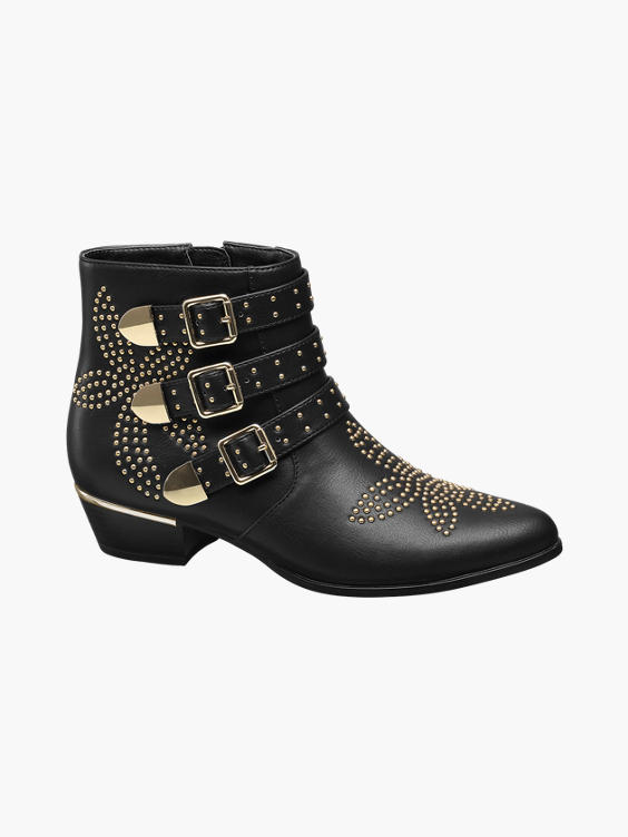 Black and Gold Studded Ankle Boot