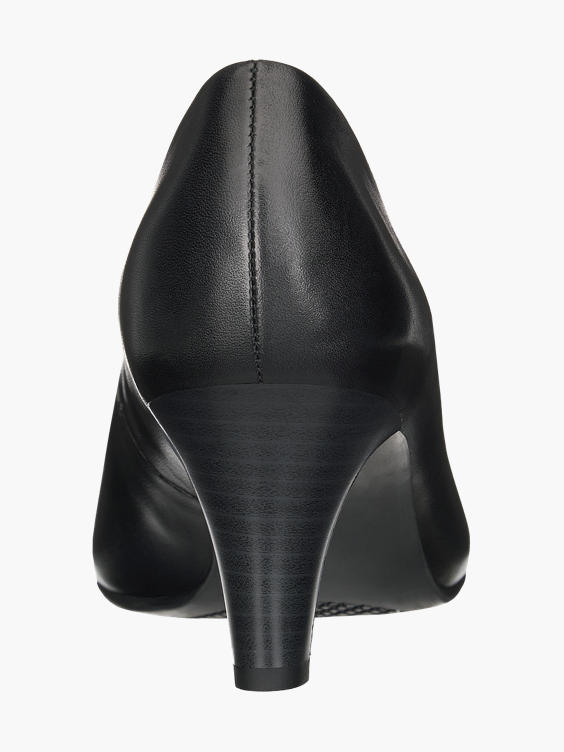 Black Leather Heeled Courts
