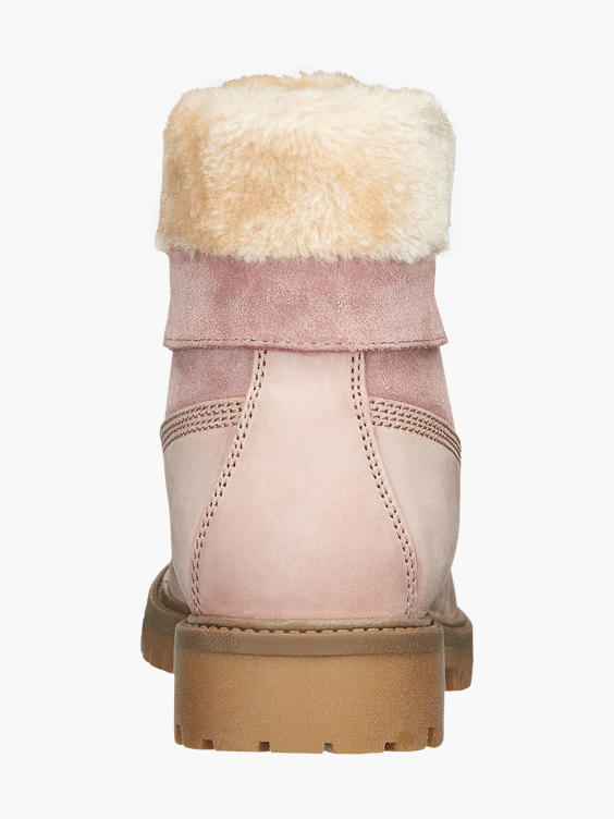 Light Pink Leather Lace-up Ankle Boots