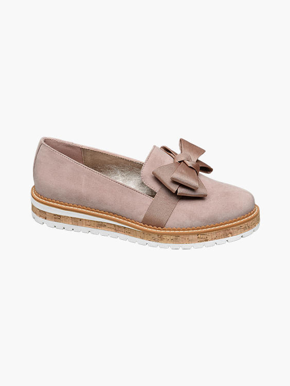 Pink Bow Detail Cork Heel Loafers