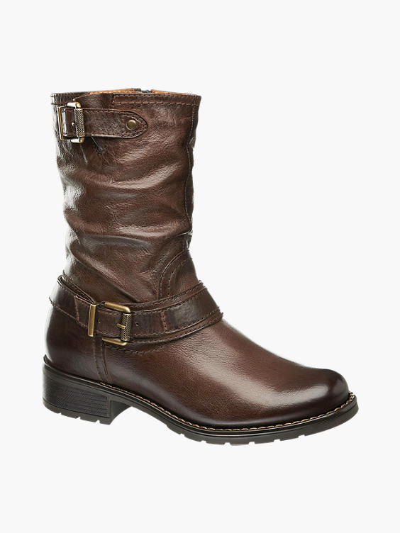 Dark Brown Long Leg Leather Buckle Boot