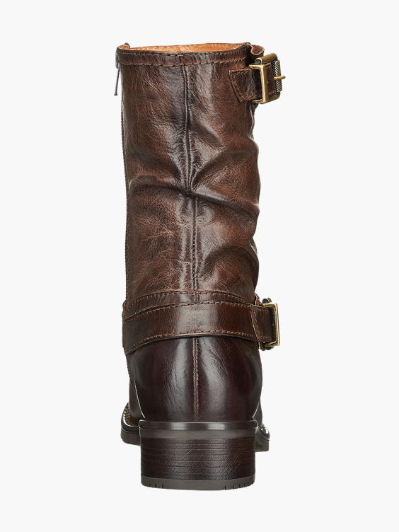 Dark Brown Long Leg Leather Buckle Boot