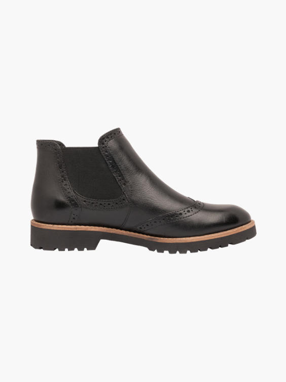 Black Brogue Detail Leather Ankle Boots