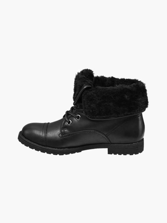 Black Fur Turnover Collar Ankle Boots
