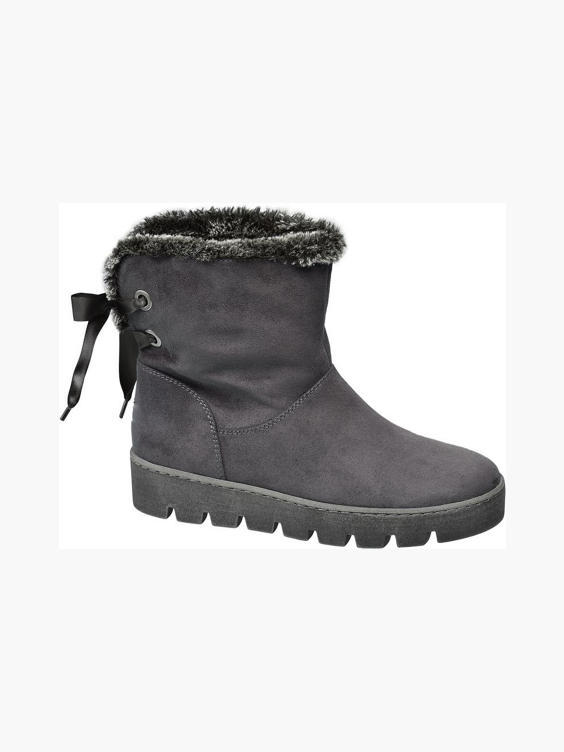 Grey Ribbon Lace Fur Lined Ankle Boots