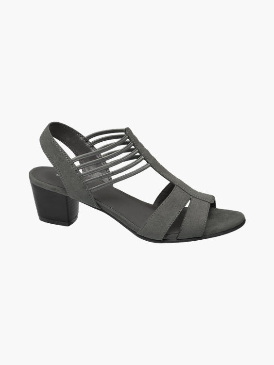Grey Strappy Block Heeled Sandals