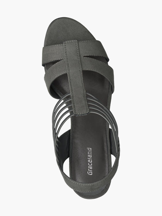 Grey Strappy Block Heeled Sandals