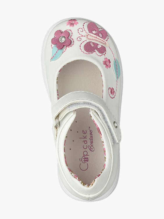 Toddler Girl White Butterfly Trim Bar Shoes