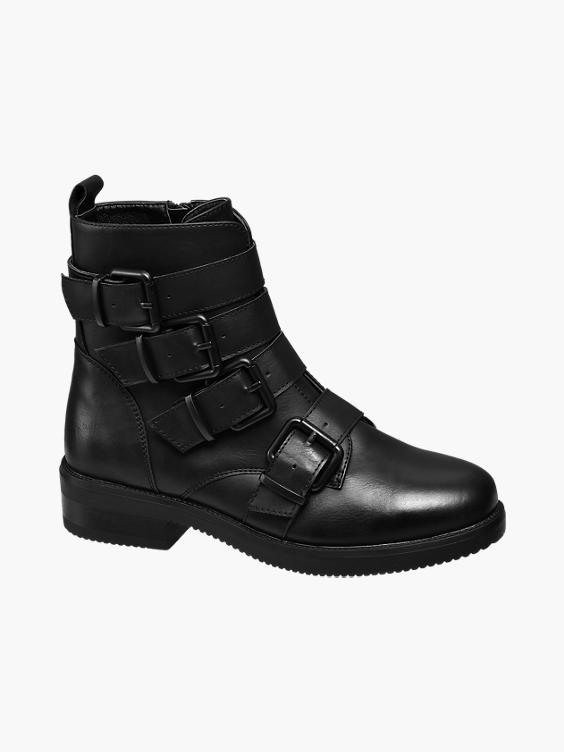 Black Multi Buckle Strap Ankle Boot
