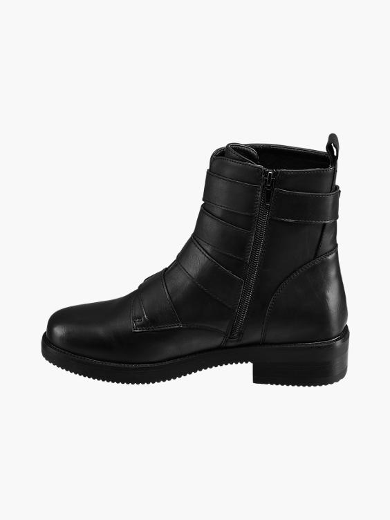 Black Multi Buckle Strap Ankle Boot