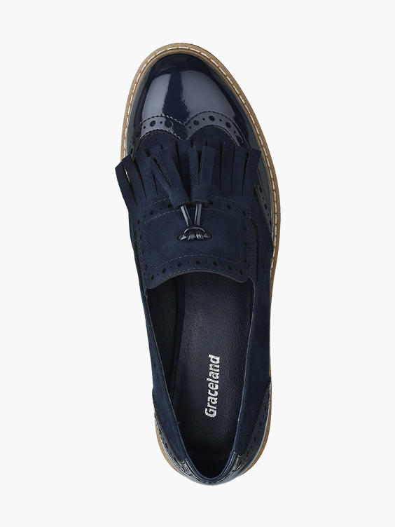Navy Patent Tassel Loafers