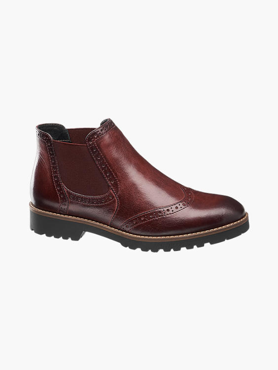 Burgundy Leather Brogue Detail Chelsea Boots