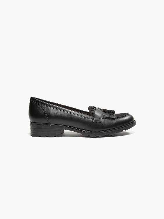 Teen Girl Black Cleated Tassel Loafers