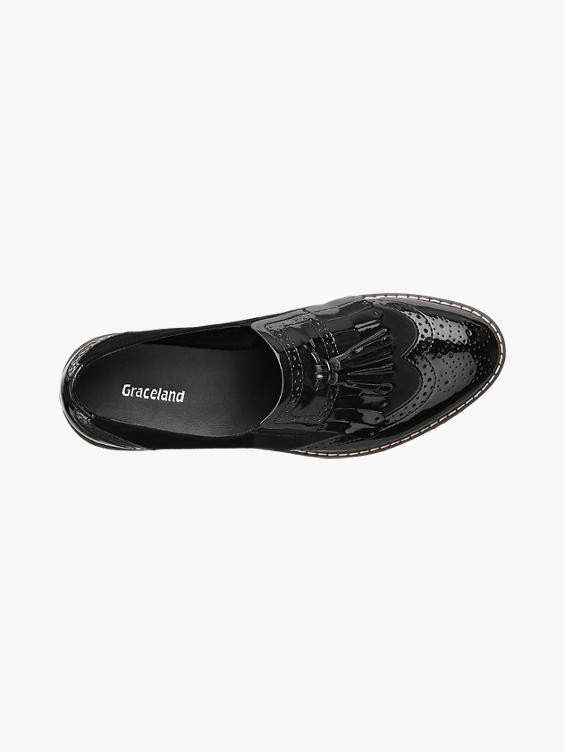 Black Patent Tassle Loafers