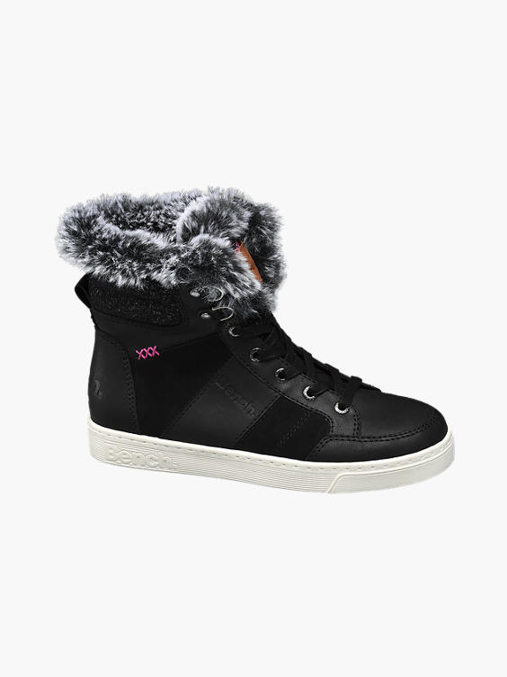Black Fur Lined Lace-up High Top Trainers