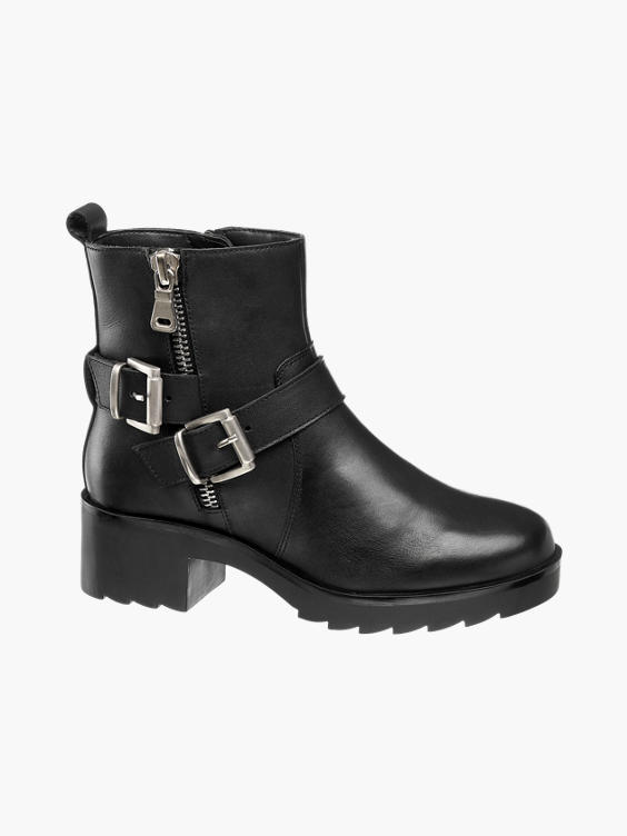Black Chunky Zip Up Ankle Boots