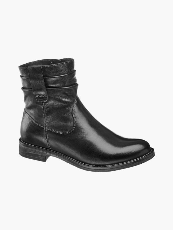 Black Leather Zip-up Ankle Boots