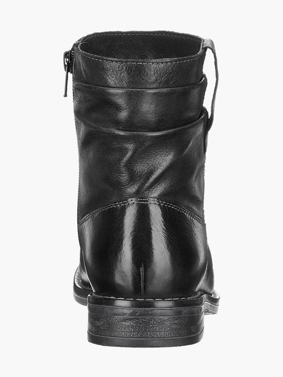 Black Leather Zip-up Ankle Boots