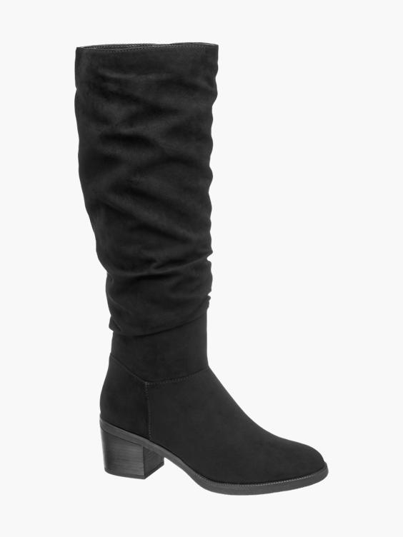 Black Gathered Long Leg Boots