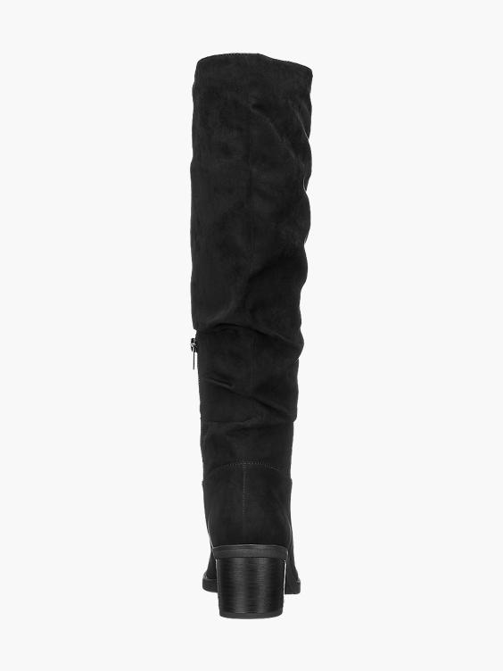 Black Gathered Long Leg Boots