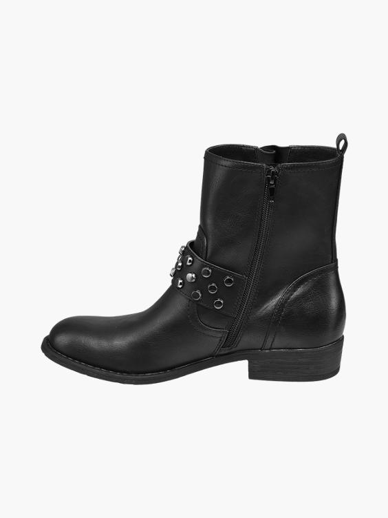 Black Buckle Detail Ankle Boots