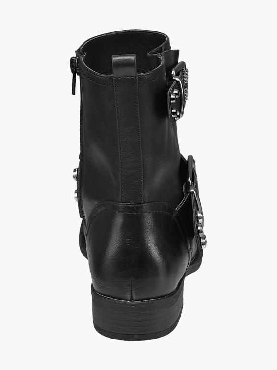 Black Buckle Detail Ankle Boots