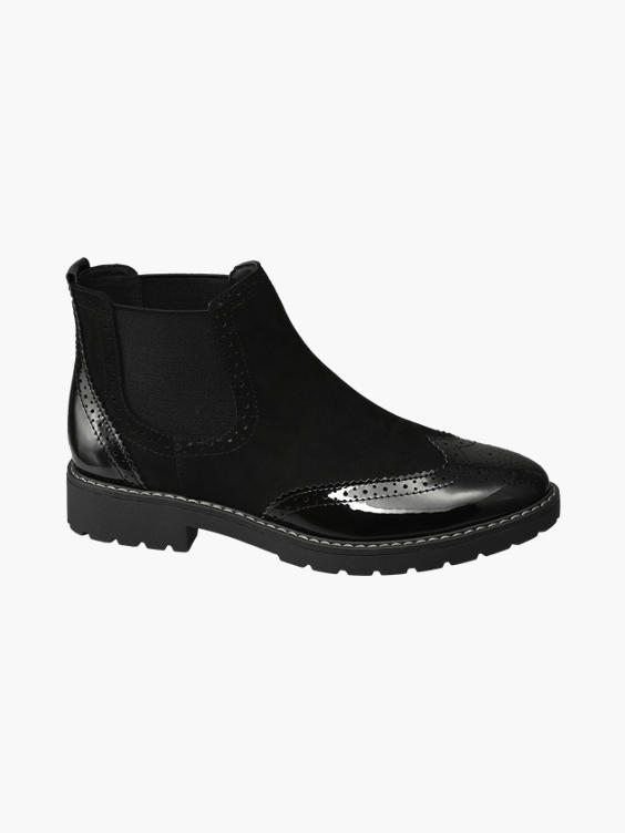 Black Patent Brogue Chelsea Boots