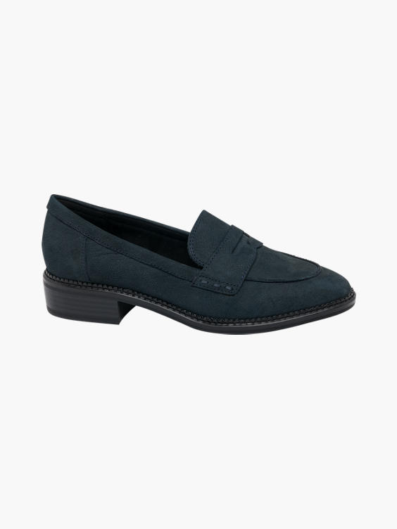 Navy Leather Slip-on Loafers