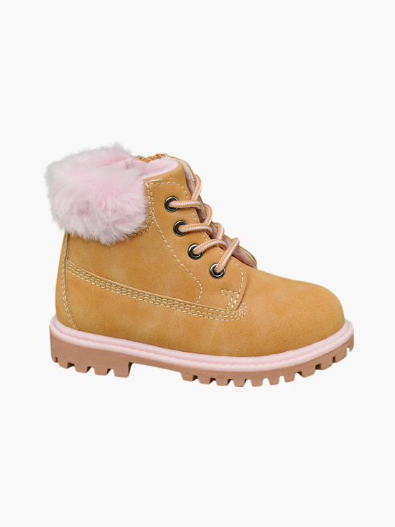 Toddler Girl Camel Faux Fur Collar Lace-up Ankle Boots