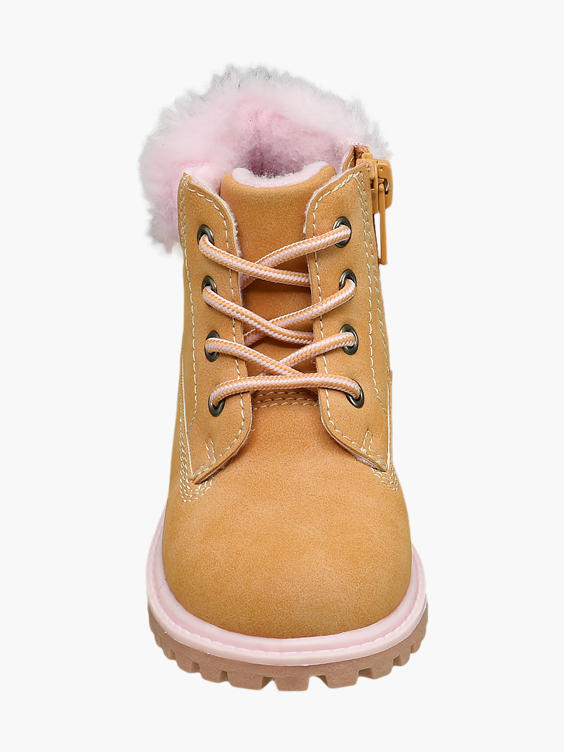 Toddler Girl Camel Faux Fur Collar Lace-up Ankle Boots