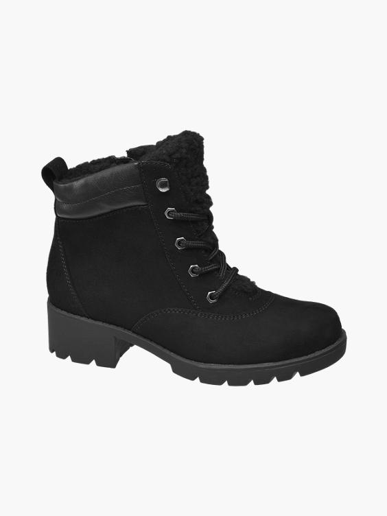 Junior Girl Black Chunky Lace-up Ankle Boots
