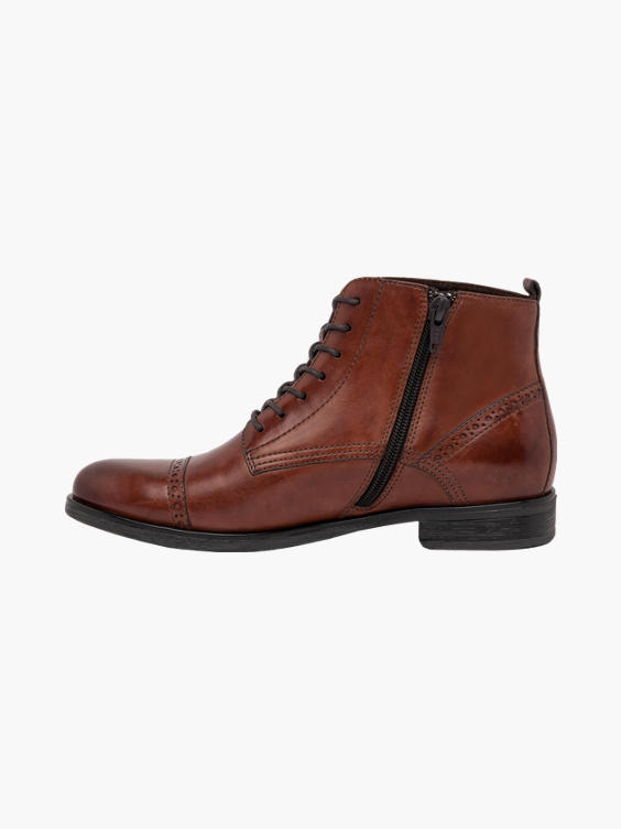 Brown Leather Lace Up Brogue Ankle Boots