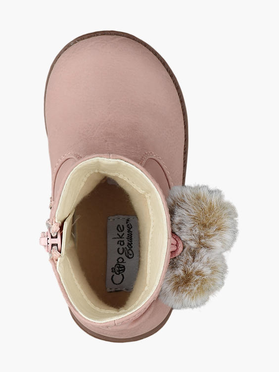 Cupcake Couture Toddler Girl Pink Faux Fur Pom-Pom Ankle Boots