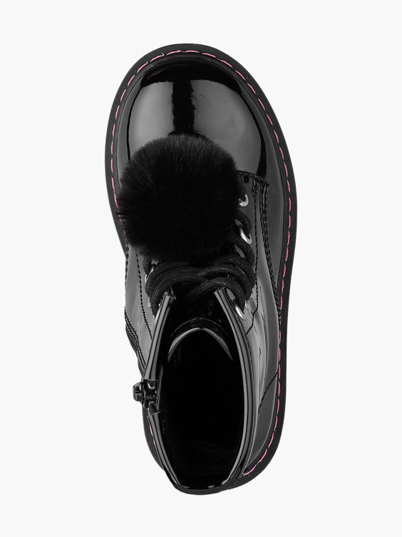 Toddler Girl Black Lace-up Pom-Pom Detail Ankle Boots
