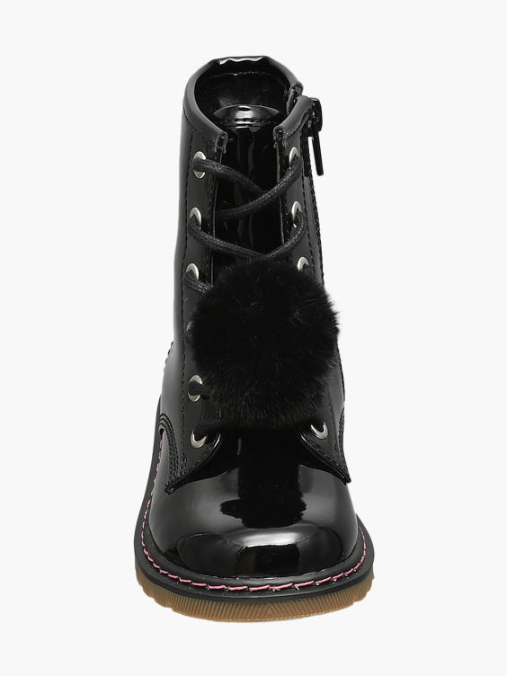 Toddler Girl Black Lace-up Pom-Pom Detail Ankle Boots
