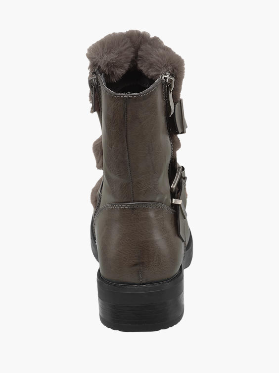 Grey Fur Detail Ankle Boots