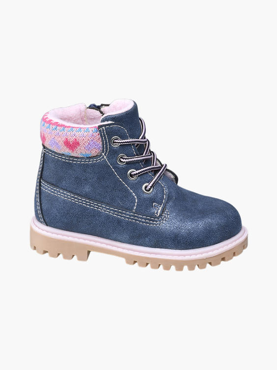 Toddler Girl Navy Knit Collar Lace-up Ankle Boots