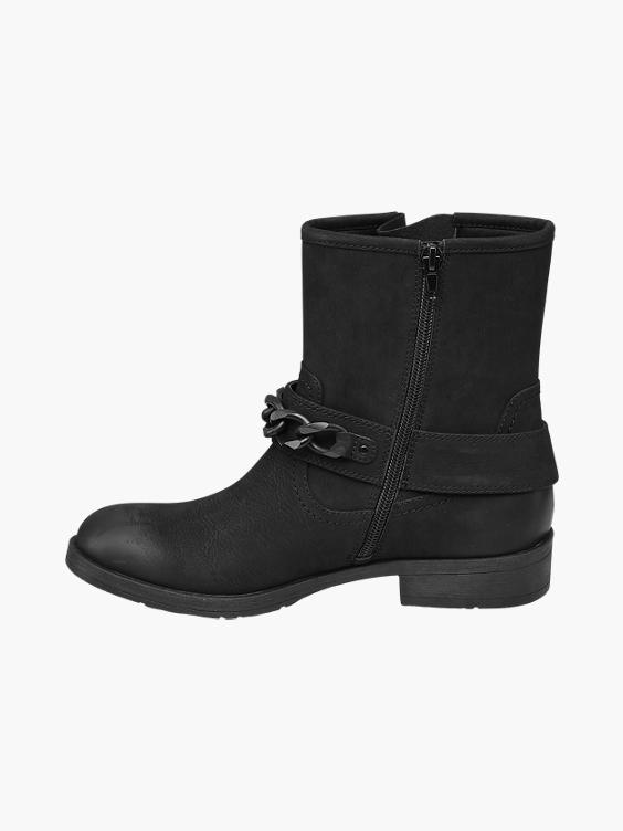 Black Chain Detail Zip-up Boots