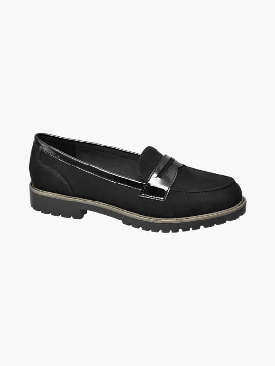Ladies Black Patent Detail Slip-on Loafers