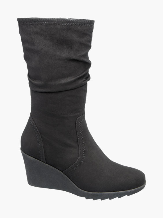 Black Wedge Heel Boots