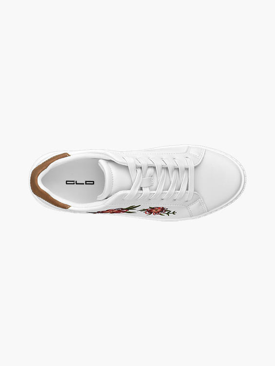 Ladies White Embroidered Lace-up Trainers